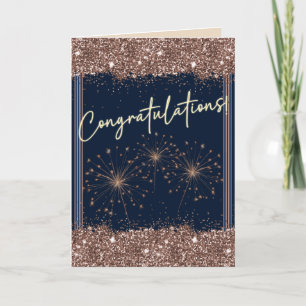 Carte Félicitations Rose de graduation Gold Navy Sparkle