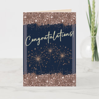 Carte Félicitations Rose de graduation Gold Navy Sparkle