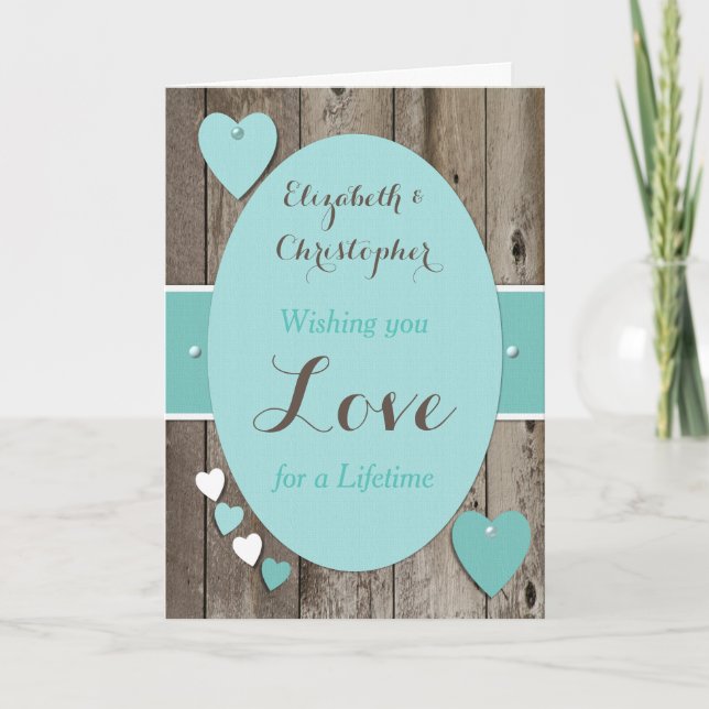 Carte Félicitations Rustic Wedding Day turquoise (Devant)