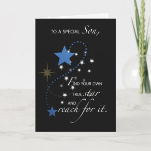 Carte Félicitations Son Graduation Star, Blue et Blac