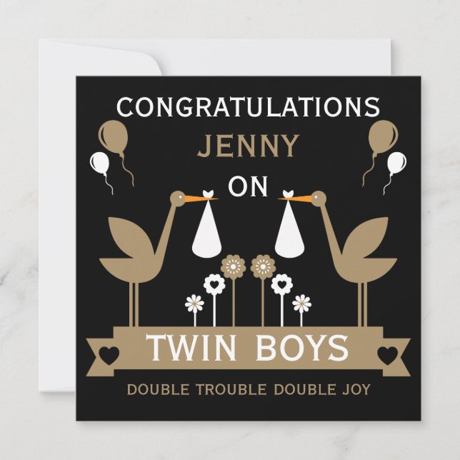 Carte Félicitations Stalk Delivery Twin Boy (Devant)
