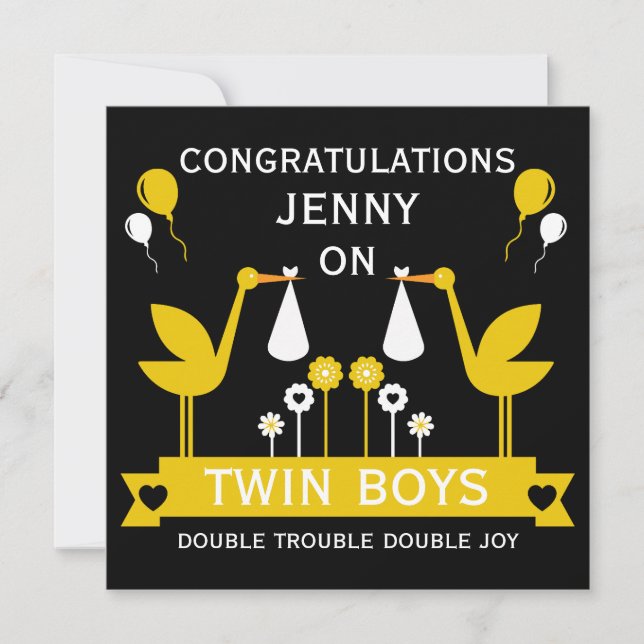 Carte Félicitations Stalk Delivery Twin Boy (Devant)