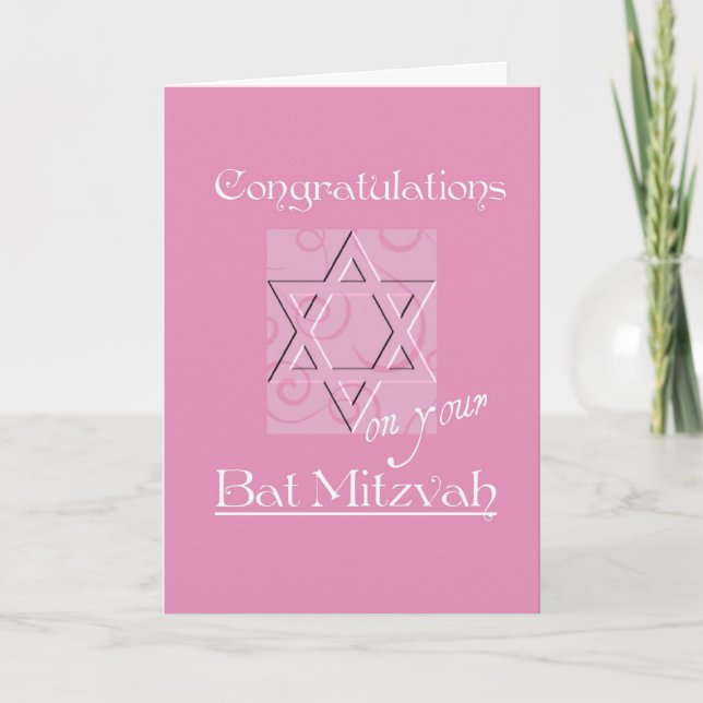 Carte Félicitations sur votre bat mitzvah ! - Rose (Devant)