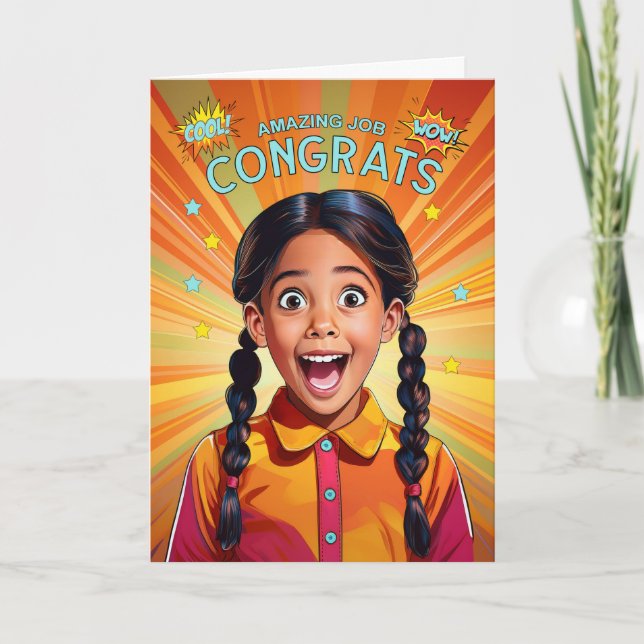 Carte Félicitations Travail Extraordinaire Fille latino- (Devant)