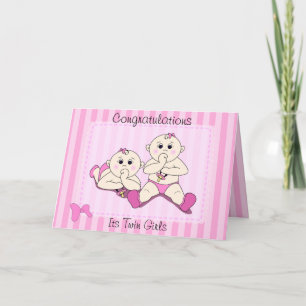 Carte Félicitations - Twin Baby Girls Custom Card