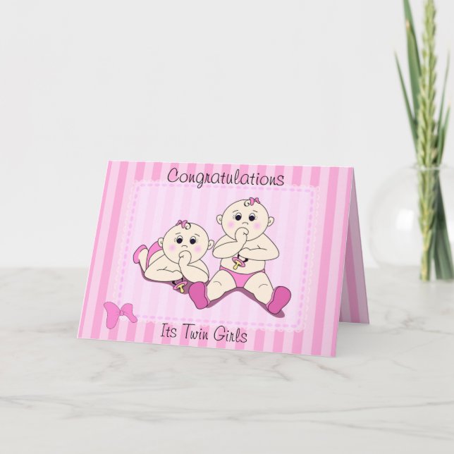Carte Félicitations - Twin Baby Girls Custom Card (Devant)
