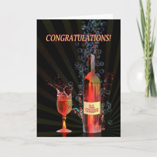 Carte Félicitations US Citizen, avec du vin éclaboussé