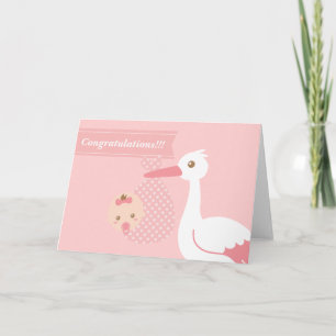 Carte Féliciter les nouveaux parents - cigogne avec bébé