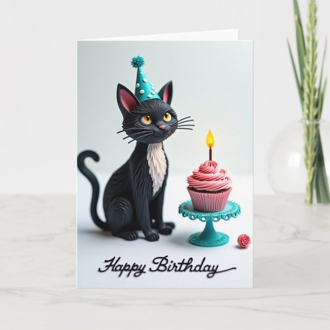 Carte féline d'anniversaire mignonne (Devant)