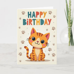 Carte féline de dessin animé pour anniversaire dou