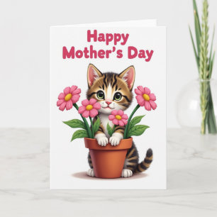 Carte féline florale de la fête des Mères douce