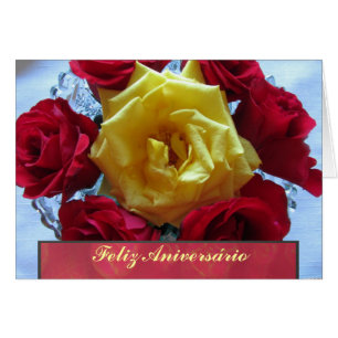 Carte - Feliz Aniversário - Rosas Amarillas y Roja
