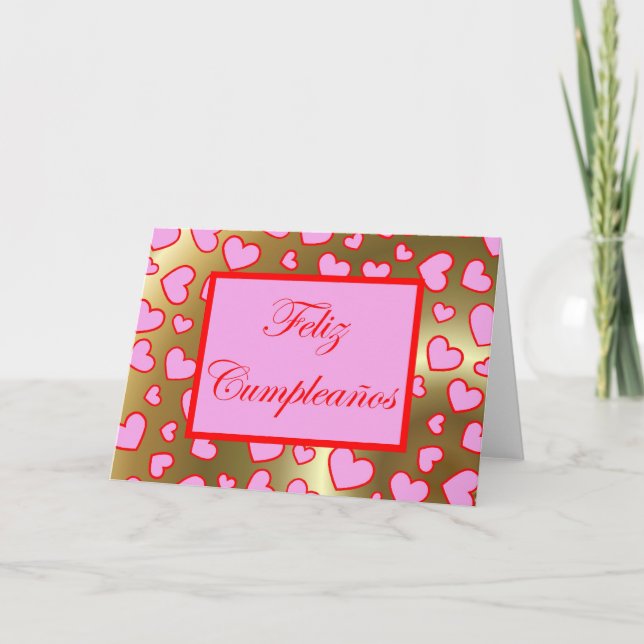Carte Feliz Cumpleaños Anniversaire espagnol avec coeur  (Devant)