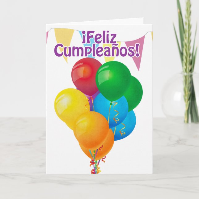 Carte ¡ Feliz Cumpleaños avec les ballons et l'étamine (Devant)