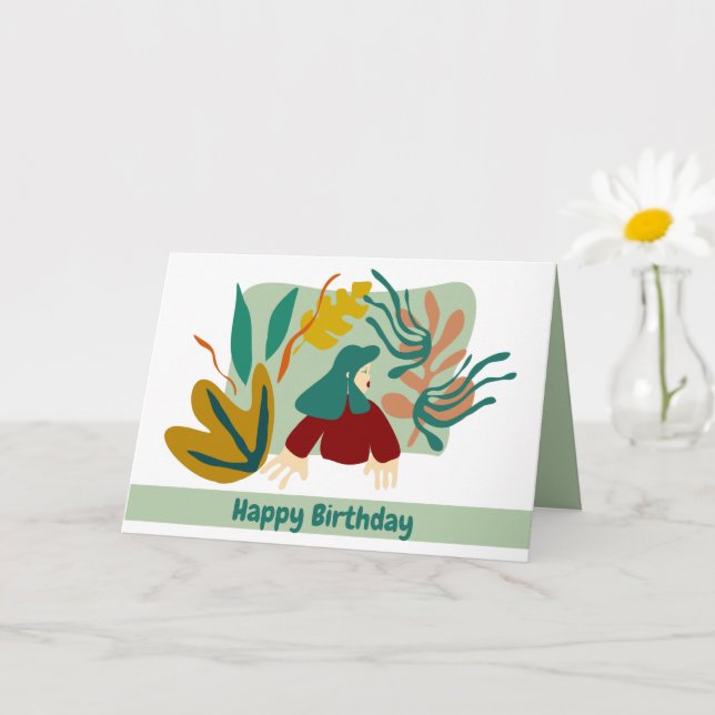 Carte Feliz cumpleaños mujer con hojas matisse. (Petite plante)