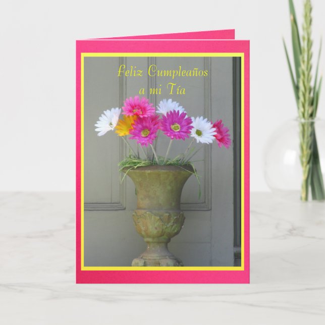 Carte - Feliz Cumpleaños par MI Tía - margaritas (Devant)