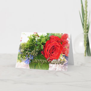 Carte Feliz Cumpleanos Rose Bouquet espagnol Anniversair
