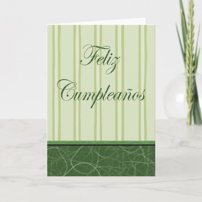 Carte Feliz Cumpleaños Spanish Birthday green stripes (Devant)