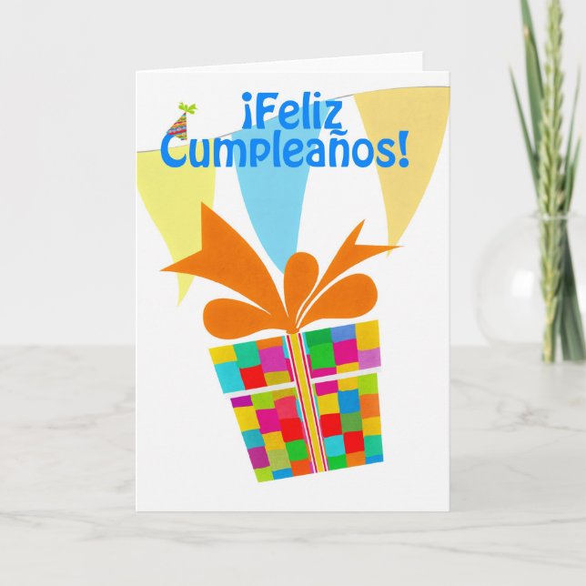 Carte Feliz Cumpleaños with venf package, bunting (Devant)