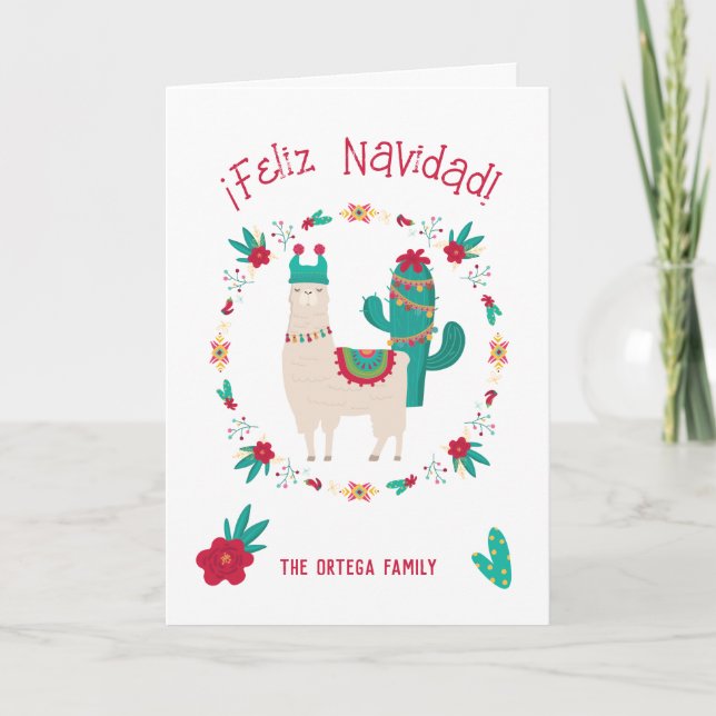 Carte Feliz Navidad Llama brillante et festive Noël (Devant)