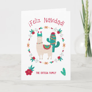 Carte Feliz Navidad Llama brillante et festive Noël