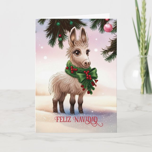 Carte Feliz Navidad Noël mignon Donkey Burro (Devant)