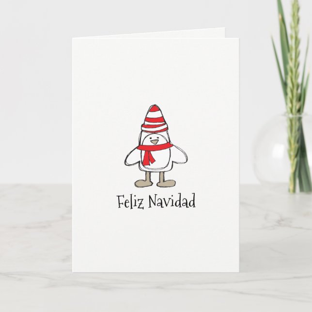 Carte Feliz Navidad Simple Penguin (5" x 7) (Devant)