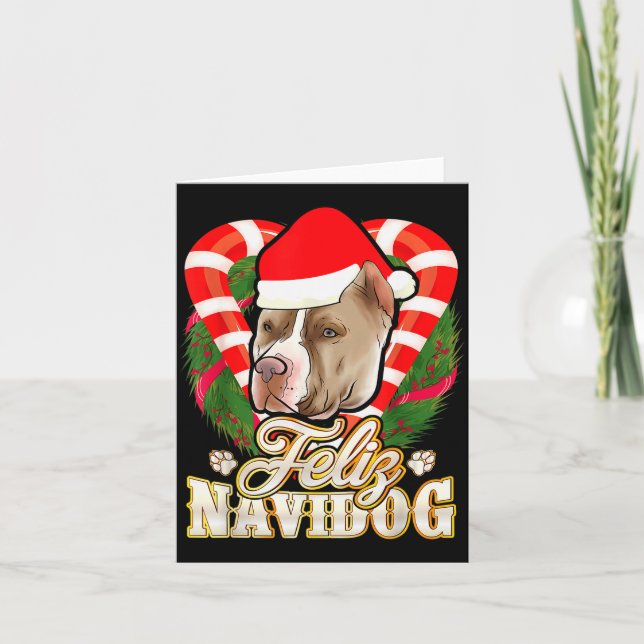 Carte Feliz Navidog Tbull Avec Chapeau De Père Noël Ttie (Devant)