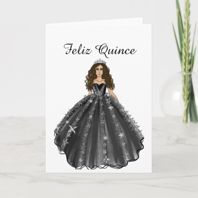 Carte Feliz Quince Black Quinceañera Birthday Card  (Devant)