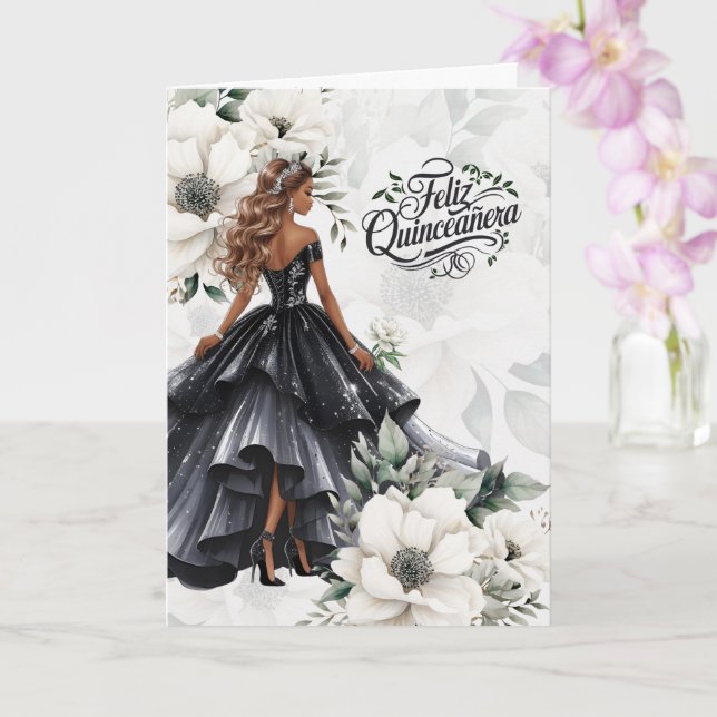 Carte Feliz Quinceanera 15th Birthday Classic Black (Orchidée)