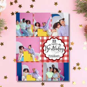 Carte Féminin Burgundy Collage de 7 Photos Anniversaire 