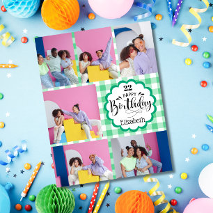 Carte Féminin Vert Collage de 7 Photos Anniversaire Tout