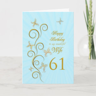 Carte Femme 61e anniversaire avec papillons dorés