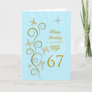 Carte Femme 67e anniversaire avec papillons dorés