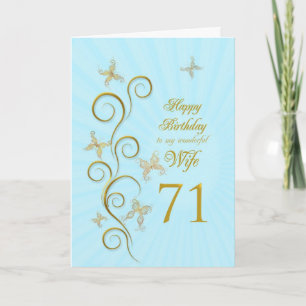 Carte Femme 71e anniversaire avec papillons dorés