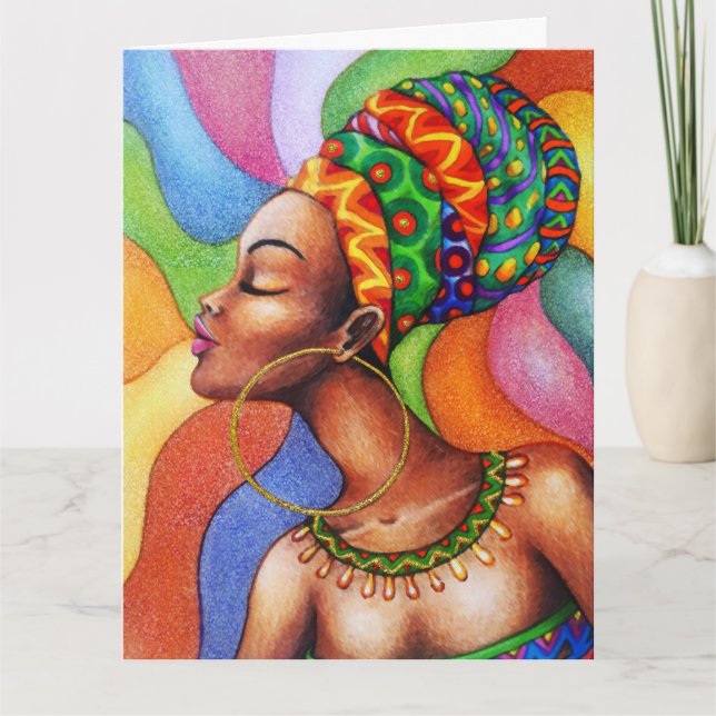 Carte Femme africaine avec cire tissu traditionnel (Devant)