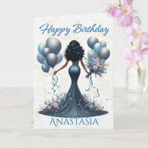 Carte Femme Afro-Américaine Glamour Bleu Anniversaire