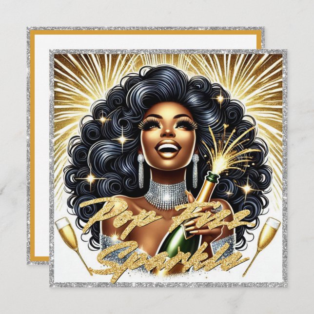 Carte Femme Afro-Américaine Glamour Bonne Année (Devant / Derrière)