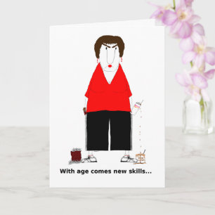 Carte Femme âgée grincheuse avec café et chocolat