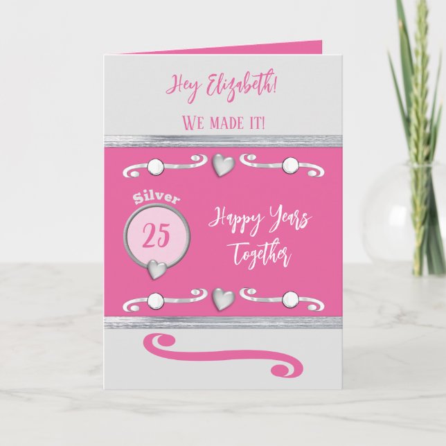 Carte Femme argent 25e anniversaire rose (Devant)