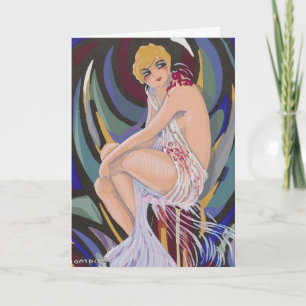 Carte Femme Art Déco Vintage avec Draperies par S. Chomp