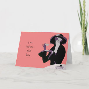 Carte Femme Art Déco vintage, Thé d'après-midi et Cupcak