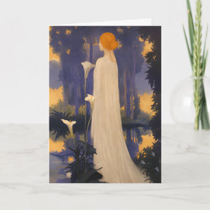 Carte Femme Art Nouveau éthérée sous les callas éclairés
