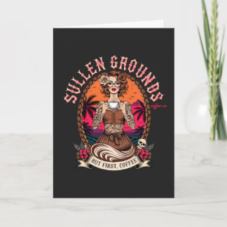 Carte Femme au café tatouée Pin-Up Rétro Vintage