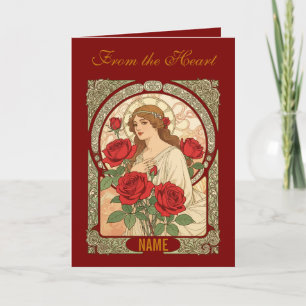 Carte Femme aux roses illustration romantique