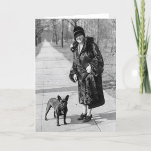 Carte Femme avec French Bulldog, années 1920