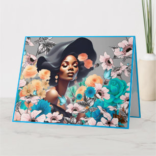 CARTE FEMME BLACK BEAUTÉ FLEURS PAPILLONS GRISAILLE