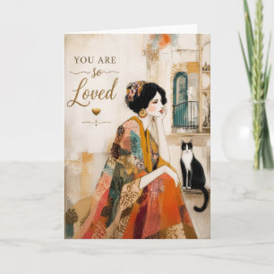 Carte Femme Boho et Chat Thème d'Amour Inspirationnel