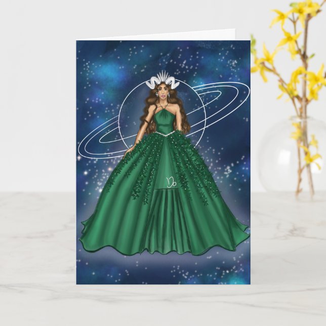 Carte Femme Capricorne Goddess Planet Saturn Anniversair (Fleur jaune)