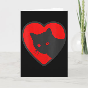 Carte Femme Chat Noir Mignon et Drôle Saint-Valentin Cœu